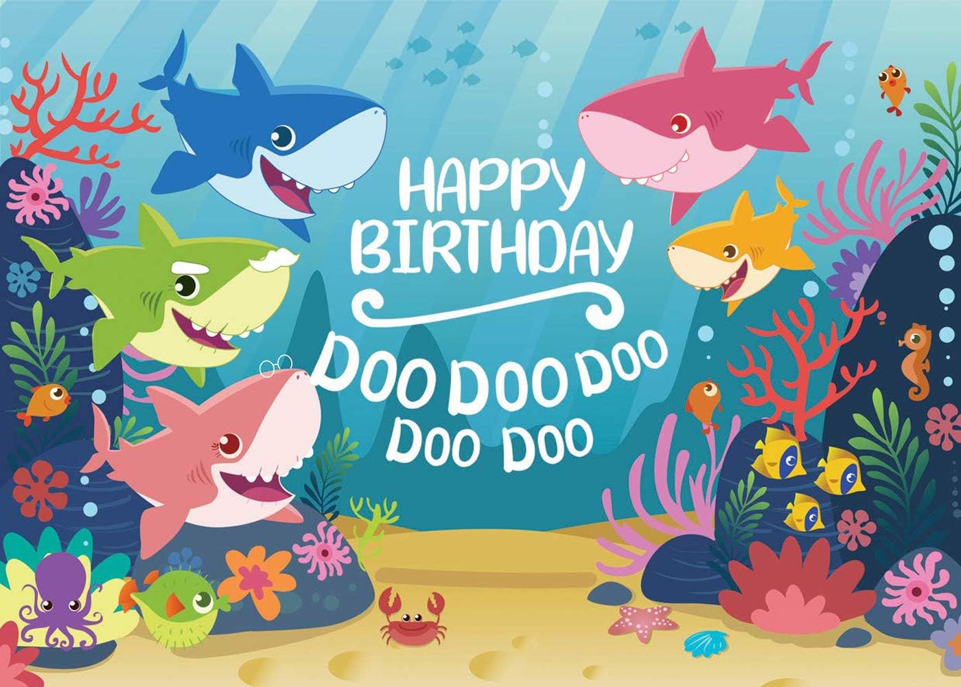 5x3ft Cartoon Cute Baby Shark Birthday Party Decoration Photo Backdrops for Photography Blue Ocean Photography Background for Kids Party Baby Shower Banner Photo Portrait Studio Props RM-041