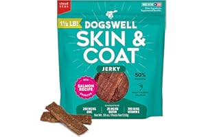 DOGSWELL Jerky Treats for Dogs, Skin and Coat Salmon Recipe 18 oz., 29235