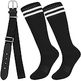 KEUKORZ Youth Adult Baseball Socks and Belt Set Non-Slip Classical Stripes Strenchy Baseball Belt Combo