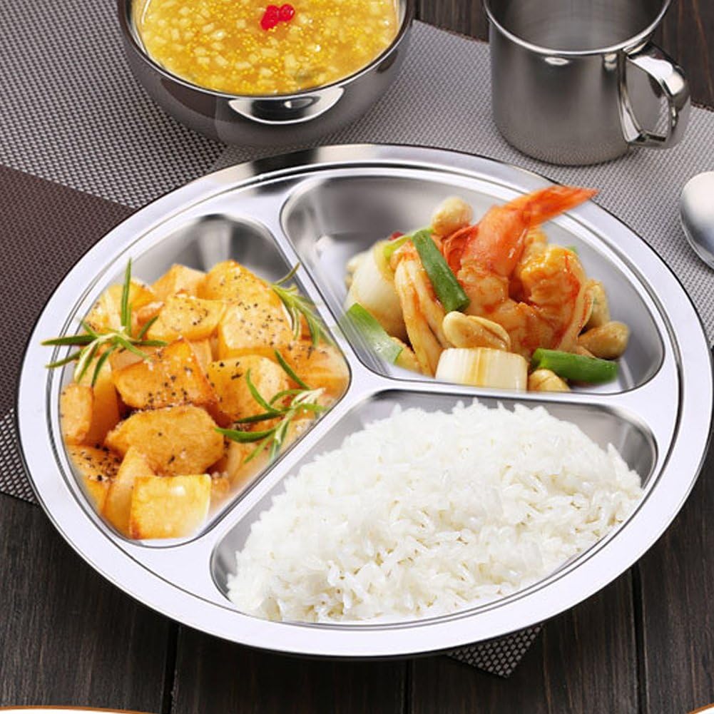 TEERFU 304 Stainless Steel Divided Plate: Set of 2 Mess Food Trays 3 Section Dinner Plate,Great for Camping Adult Lunch and Dinner or Every Day Use - Image 4