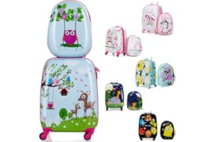 KOTEK Kids Carry On Luggage Set, 16" Hardside Rolling Suitcase with Spinner Wheels, Travel Rolling Luggage for Boys Girls (Deer)