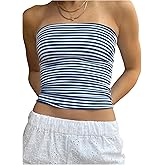 GORGLITTER Women's Striped Cropped Tube Top Strapless Y2K Bandeau Going Out Cute Crop Tops