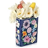 Uiifan Book Shaped Small Flower Vase Decorative Ceramic Vases Cute Home Decor for Bookshelf Dining Table Desk Office Home Decor Unique Vase for Book Lovers (Retro Flowers)