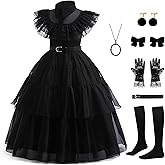 Gunaniti Black Dress Up Costume for Girls Birthday Party Halloween Cosplay Outfit with Accessories 3-12Y