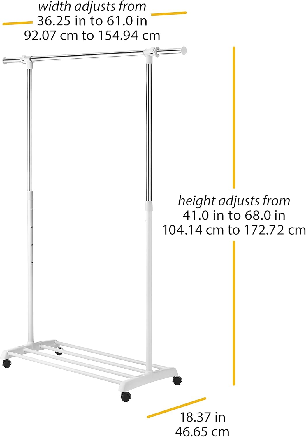 Whitmor Deluxe Adjustable Garment Rack - Rolling Clothes Organizer - White and Chrome: Home & Kitchen