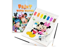 KIDCRAFT Paint with Water Coloring Book for Kids, 3 in 1 Watercolor Painting Books Kit for Kids Ages 4 5 6 7 8, Cute Cartoon Character Water Color Paint Set Art Craft Gift for Drawing with 2 Brushes