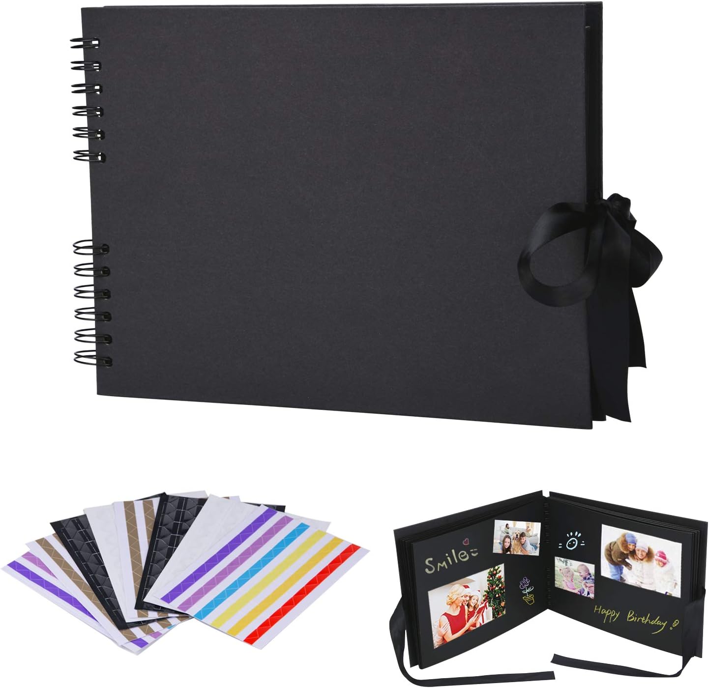Scrapbook Album 8x11 inch, Morfone Photo Album Scrapbook 80 Black Pages Wedding Guest Book Anniversary DIY Memory Book (Photo Corners Included)