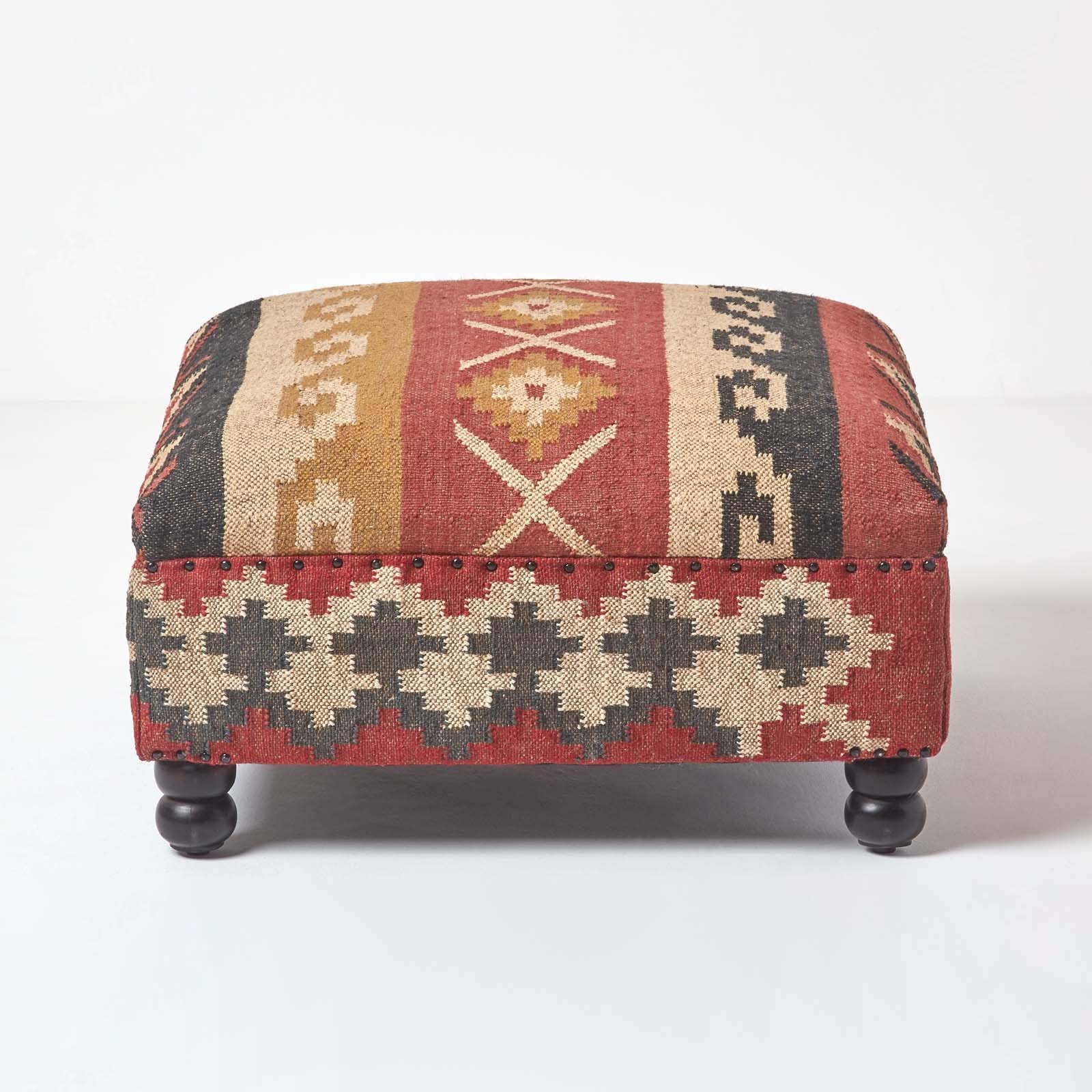 Homescapes Upholstered Ottoman Pouffe End Table Or Footstool With Legs Kilim Multi Handmade Solid Wood Frame With Buy Online In Aruba At Aruba Desertcart Com Productid 62875657
