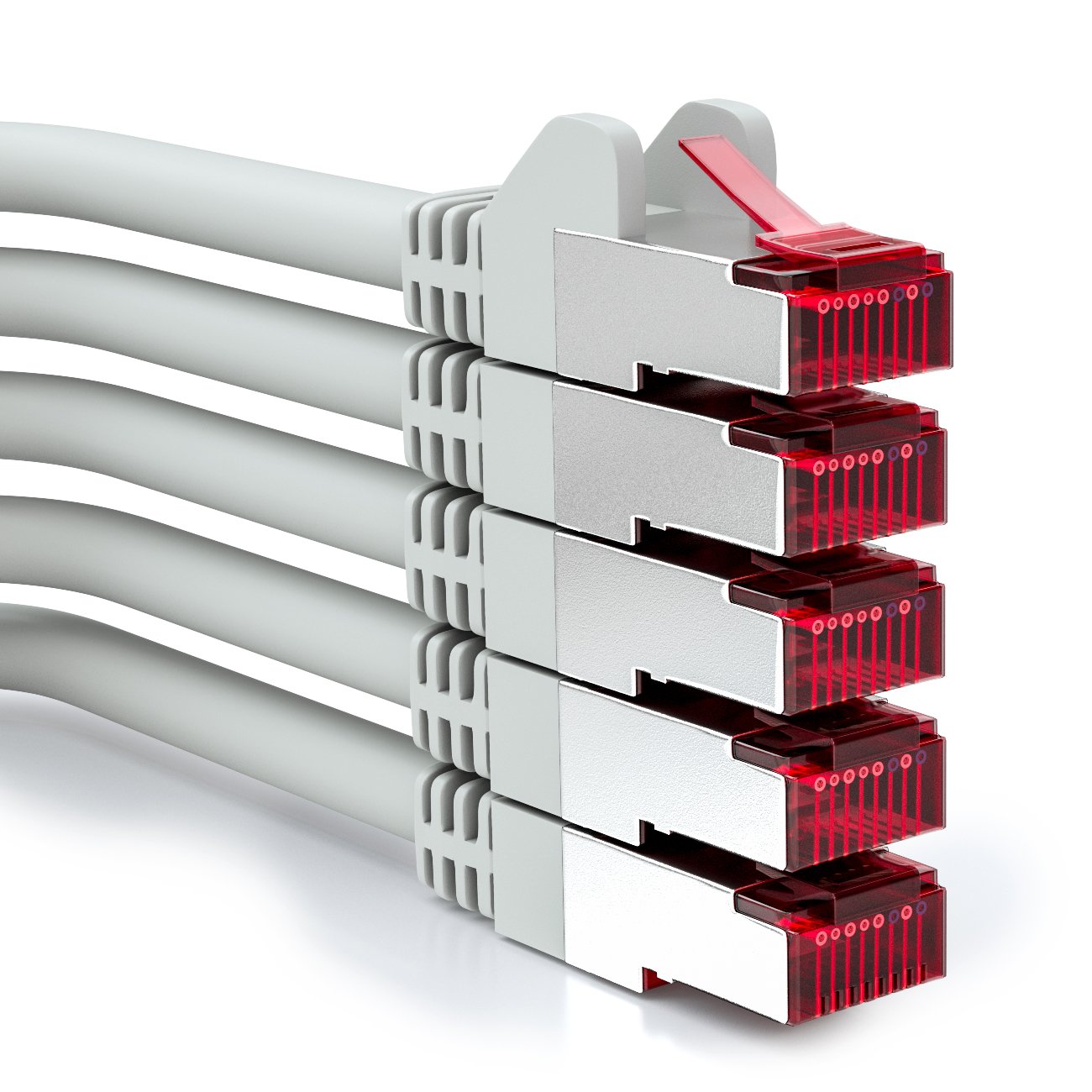 deleyCON 5-Pack 1m (3.28 ft.) CAT6 Patch Cable S/FTP PIMF Shielded CAT-6 RJ45 Network Ethernet Cable for LAN, DSL, Switch, Router, Modem - Grey