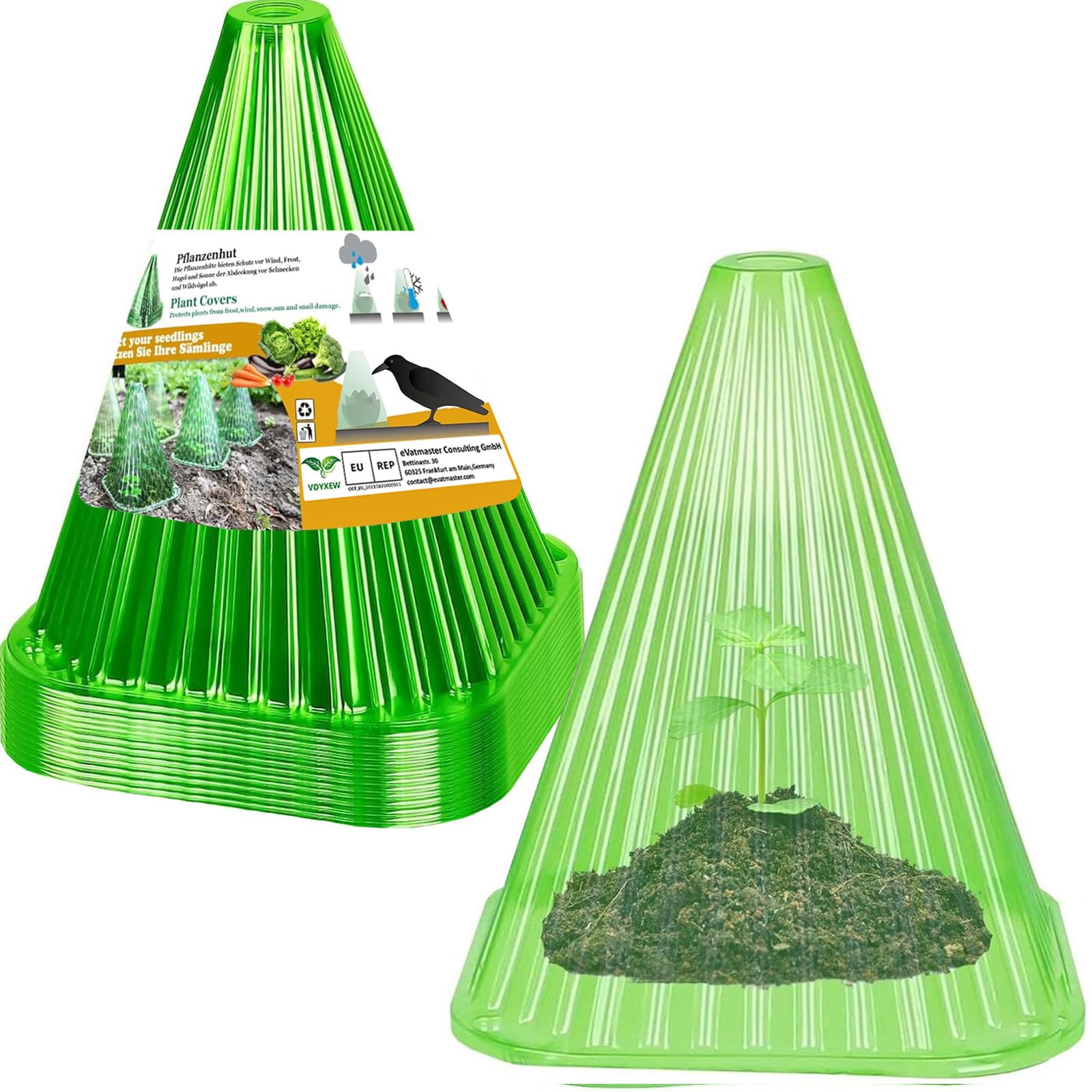 VDYXEW Garden Cloches,20 Pack Reusable Plant Bell Cover,Bell Jar Cloches For Protection Against Sun, Frost, Snails Etc. (Green)