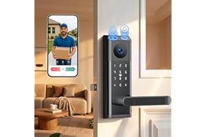 CAMCAMP Smart Door Lock, Keyless Entry Door Lock with Handle,Deadbolt Smart Lock for Front Door,WiFi Video Smart Lock with Camera & Doorbell,12 Months Battery,App Control,2-Way Audio,IP66Waterproof