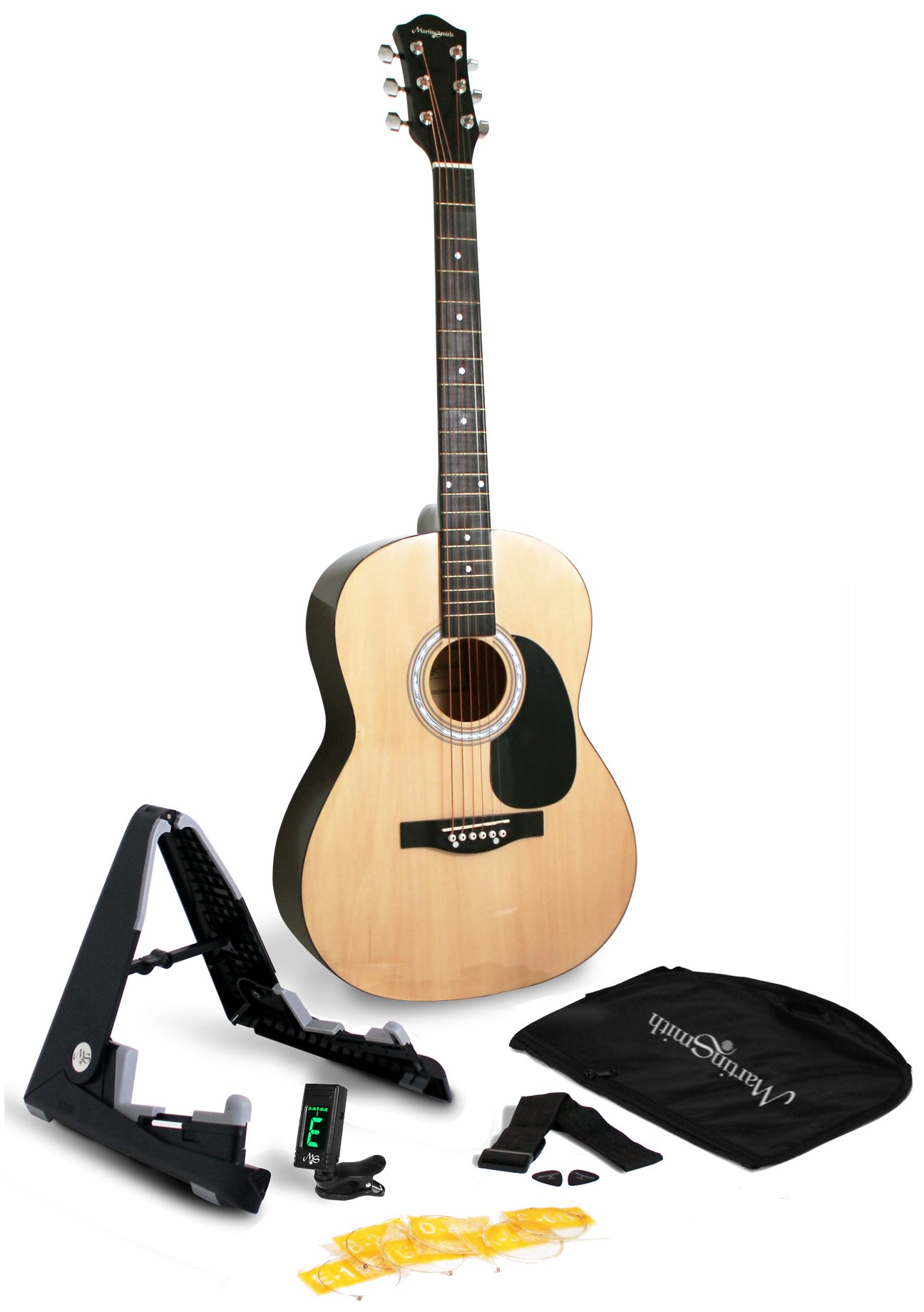 Martin Smith Full-Size Acoustic Guitar Kit with Stand, Tuner, Bag, Strap, Picks & Lessons