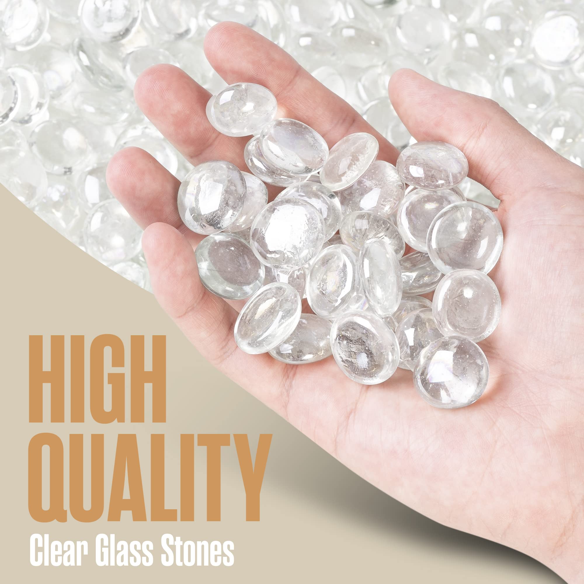 Houseables Glass Marbles, Glass Beads for Vases, Marbles for Vases, 5LB, 500-600, Clear Beads, Clear Gems, Fillers for Centerpieces, Decorative Rocks, Flat, Stones, Pebbles, Crafts, Plants, Fish Bowl