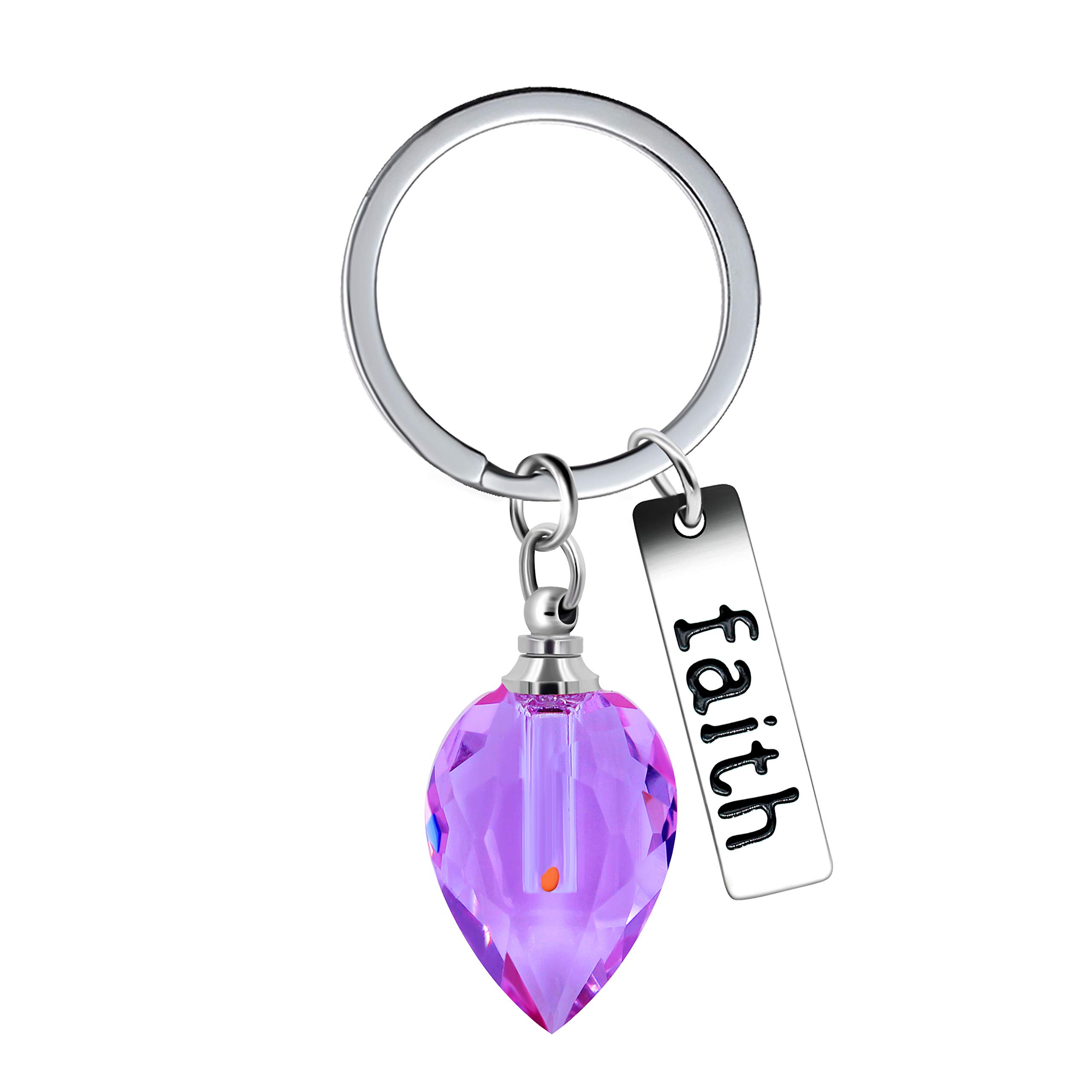 Uloveido Simulated Amethyst Teardrop Keychain, Stainless Steel Faith Key Chain, Religious Jewelry Gifts for Women Girls ZY011-Purple