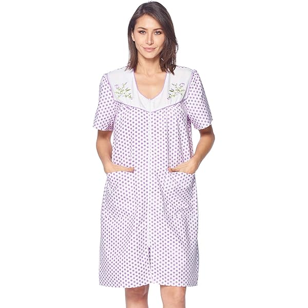 Casual Nights Women's Short Sleeve Eyelet Embroidered House Dress - Blue