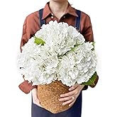 JINWOE White Hydrangea Artificial Flowers, 3Pcs Large 21" Royal Real Touch Latex Silk Flowers Faux Hydrangea, Lifelike Fake Flower for Spring Wedding Bouquet Table Centerpieces Indoor Home