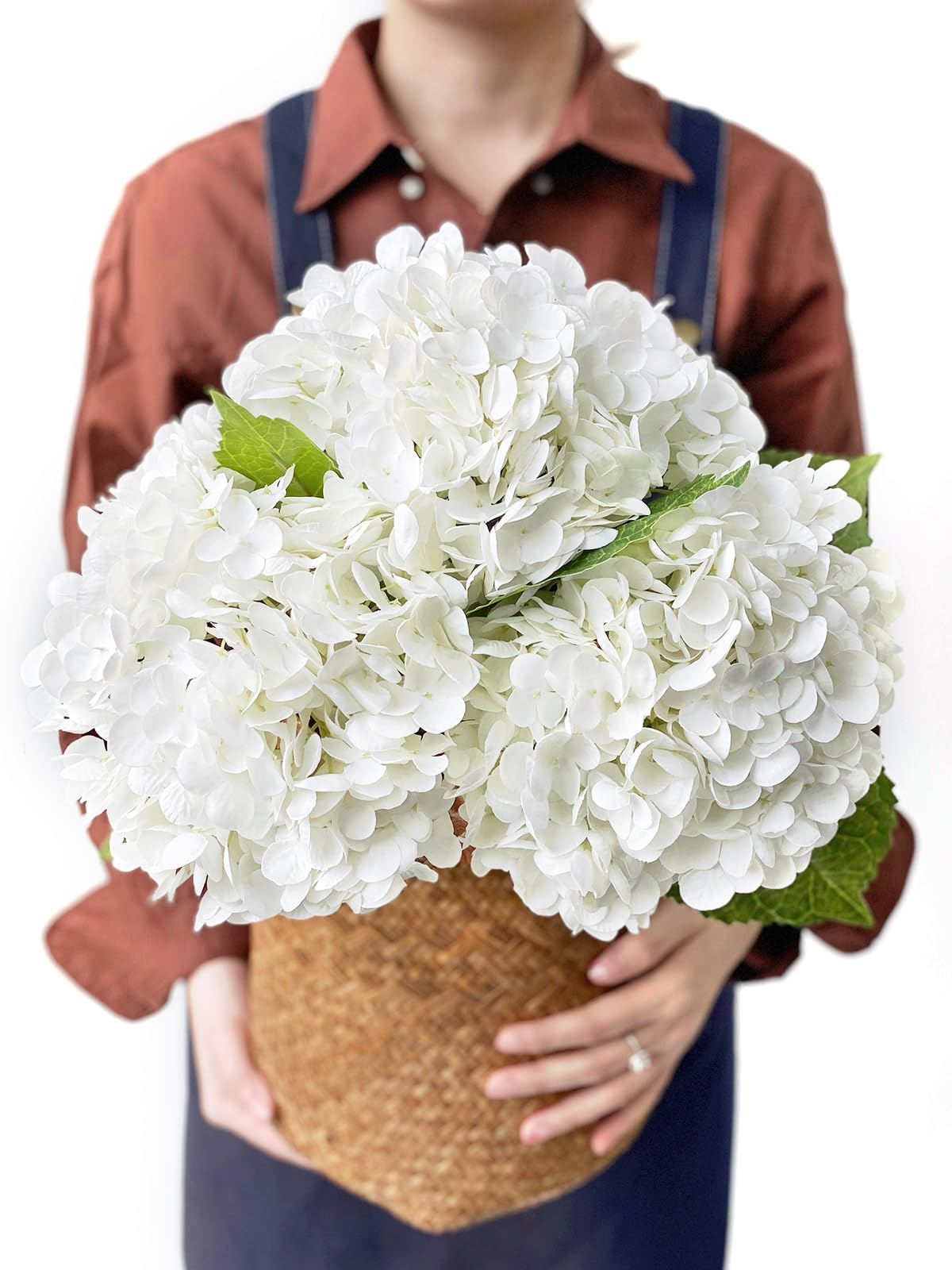 JINWOE White Hydrangea Artificial Flowers, 3Pcs Large 21” Royal Real Touch Latex Silk Flowers Faux Hydrangea, Lifelike Fake Flower for Spring Wedding Bouquet Table Centerpieces Indoor Home