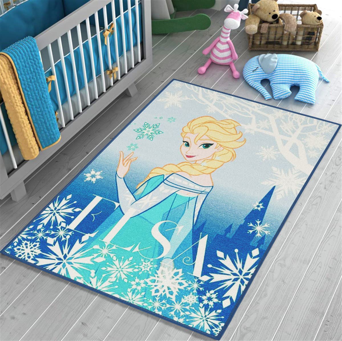 Mevsim Store Disney Licensed Product - Princess Elsa Frozen Play Mat 133 x 95 cm - Blue - Rug - Play Mat for Children's Room Home Children's Rug - Decorative, Special Design