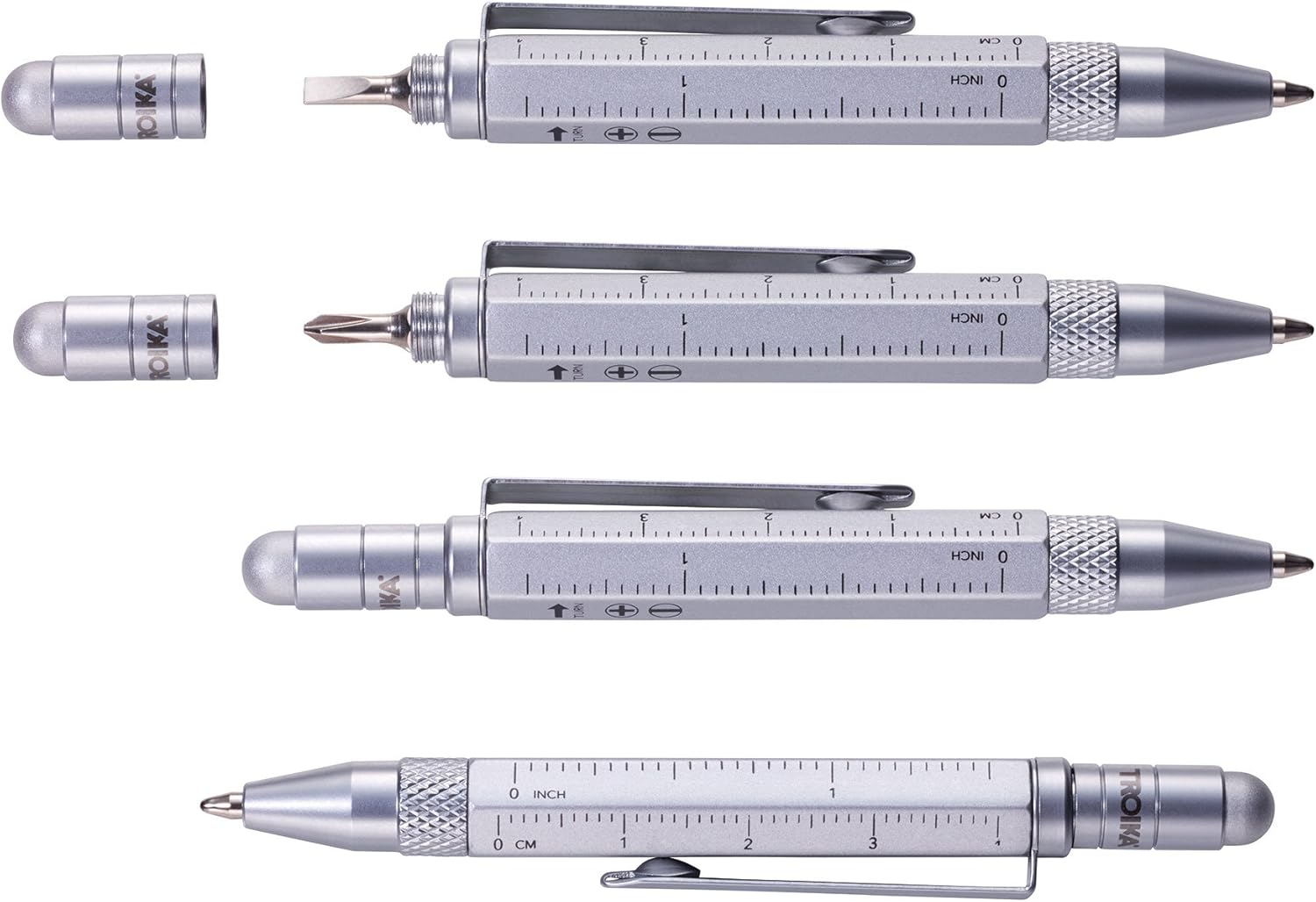 Troika Multitasking Ballpoint Pen (Small), Centimeter/Inch Ruler, Slotted/Phillips Screwdriver, Stylus (Yellow), Black Refill - Image 3