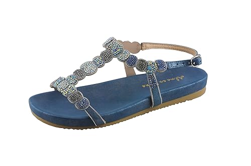 Alma en Pena Damen Sandaletten 891 Blue Oporto Straß Schmuck