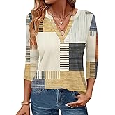 Womens Tops 3/4 Sleeve V Neck Spring Summer Work Tunic Shirts Business Dressy Casual Blouses