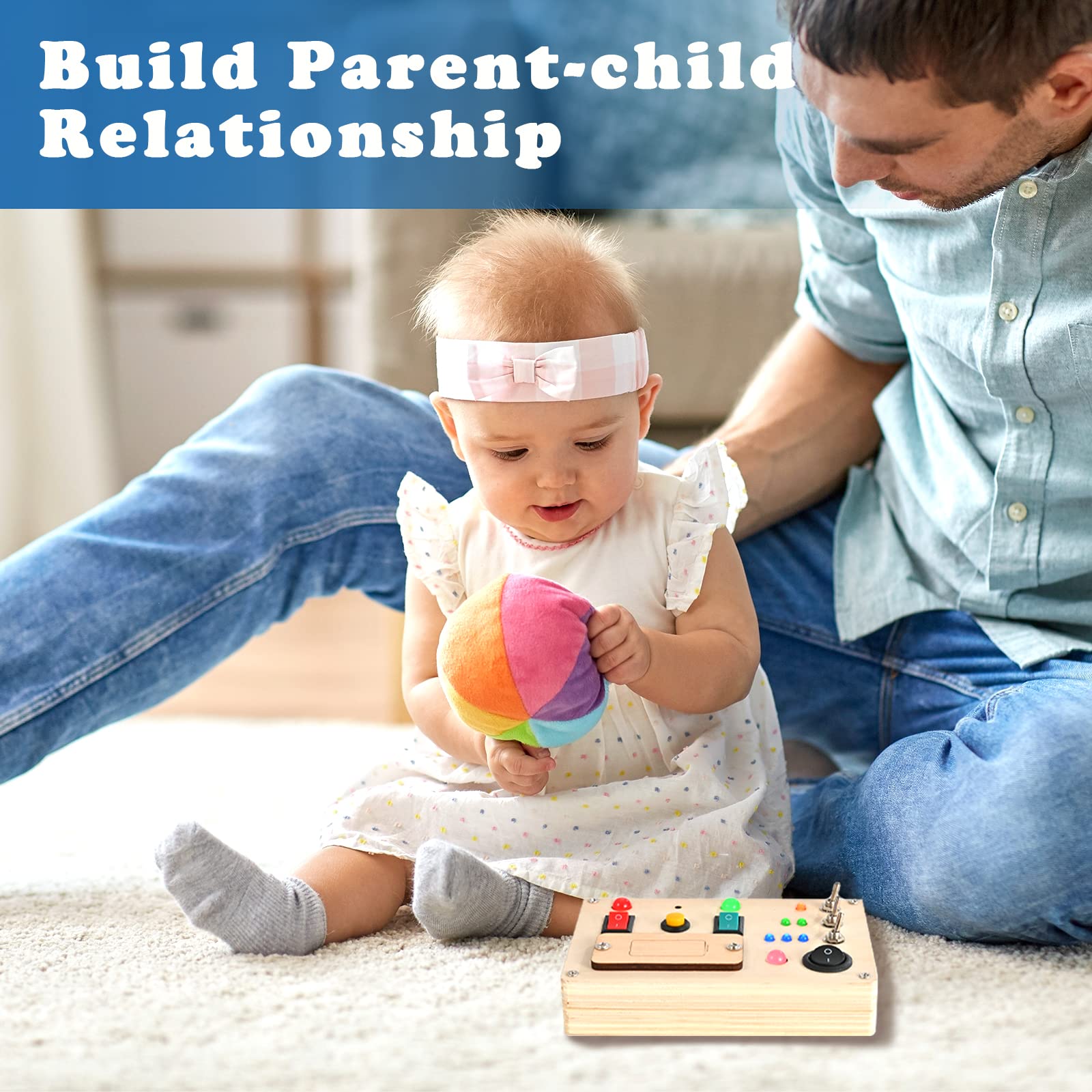 TINTECUSA Busy Board Montessori Toys For Toddler, Wooden Sensory Board Switch Toy With Shape Sorter Led Light Up Toys Educational Plane Travel Activity For 1 6 Year Old Girls Boys