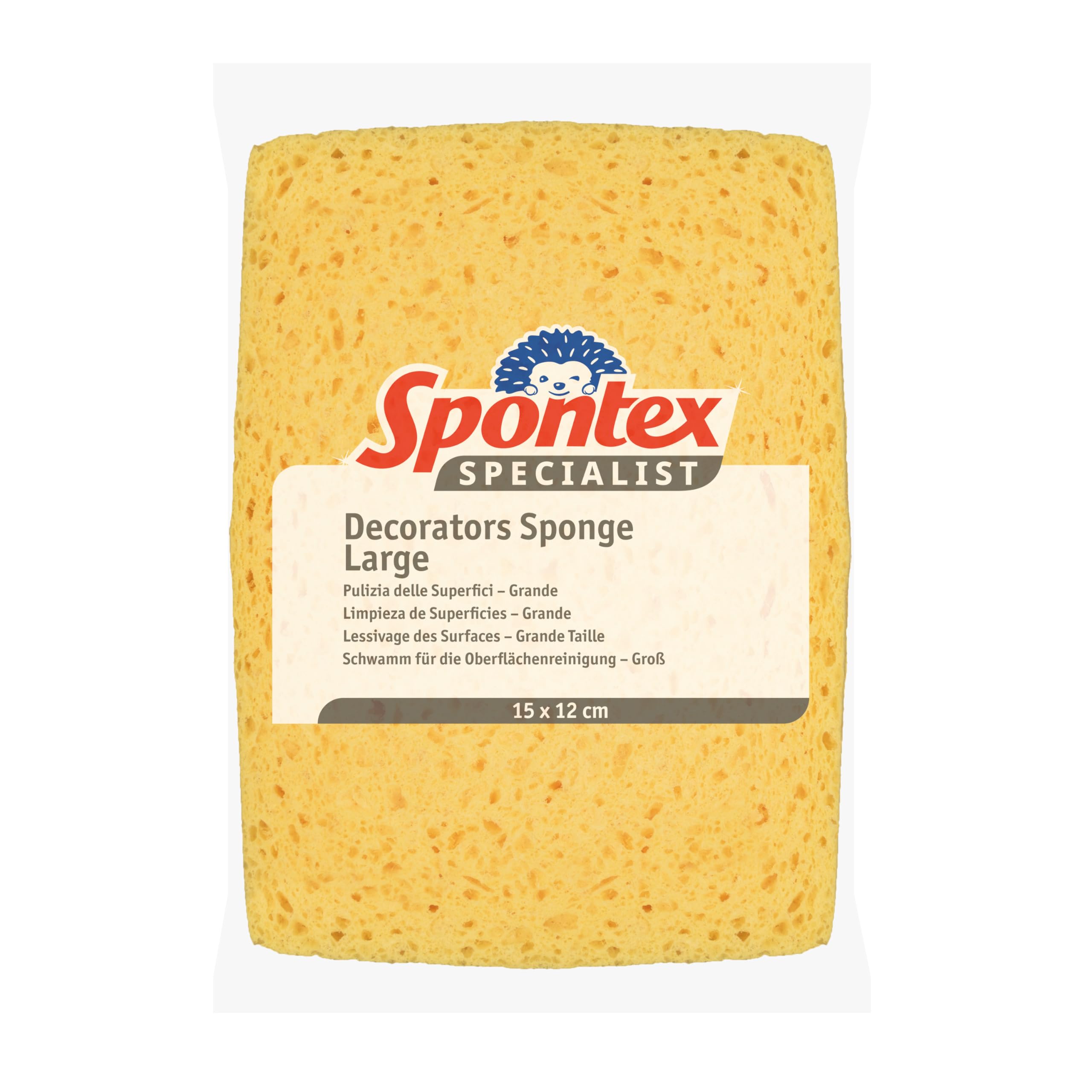 Spontex Decorators Sponge | Large: 15 x 12 cm | For Washing Walls, Wallpaper Hanging, Tile Cleaning & More | Super Absorbent Cellulose | 1 Pack