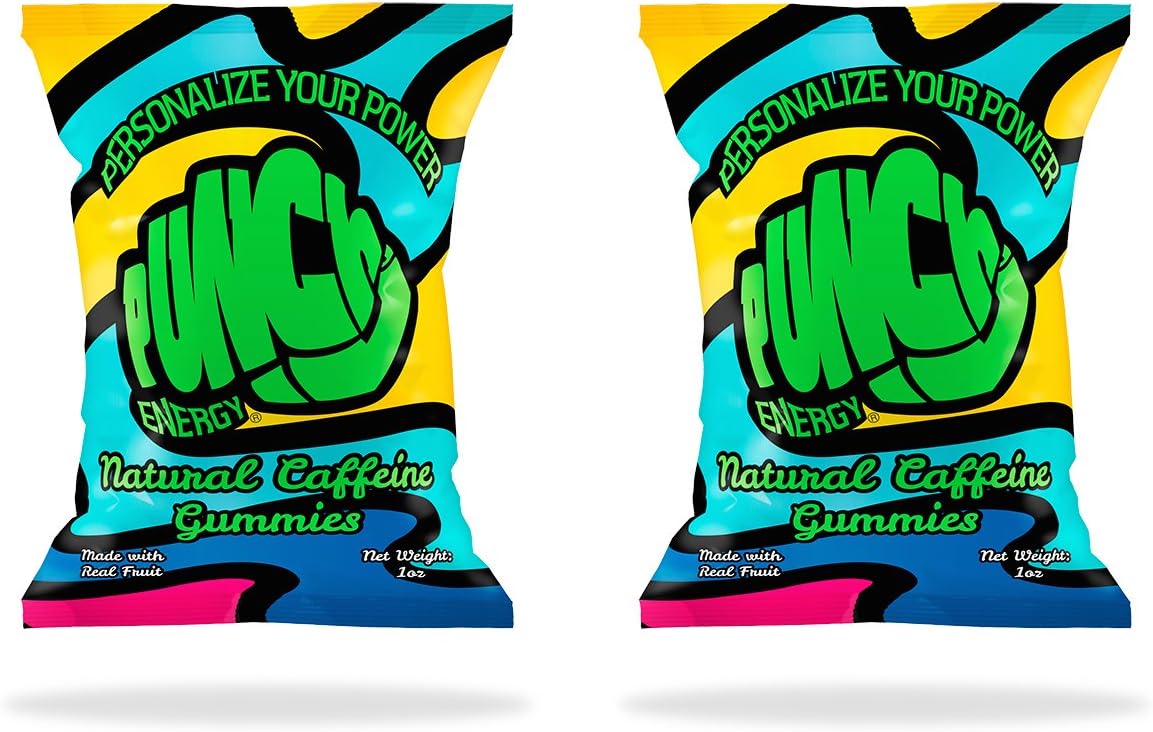 Punch'd Natural Caffeine Energy Gummies, 2-pack (8 per pack = 16 gummies)
