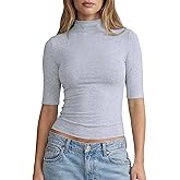 PrettyGuide Womens Mock Turtleneck Tops Half Short Sleeve Cotton Shirts Slim Fit Dressy Business Casual Top Spring Basic Tees