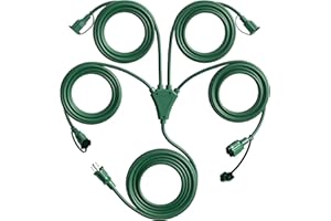 Eversimpleinc 1 to 4 Splitter Extension Cord (Combined 46 FT, End to End 28 FT), 3 Prong Plug with 4 Extended Outlets, with Weatherproof Covers for Indoor and Outdoor