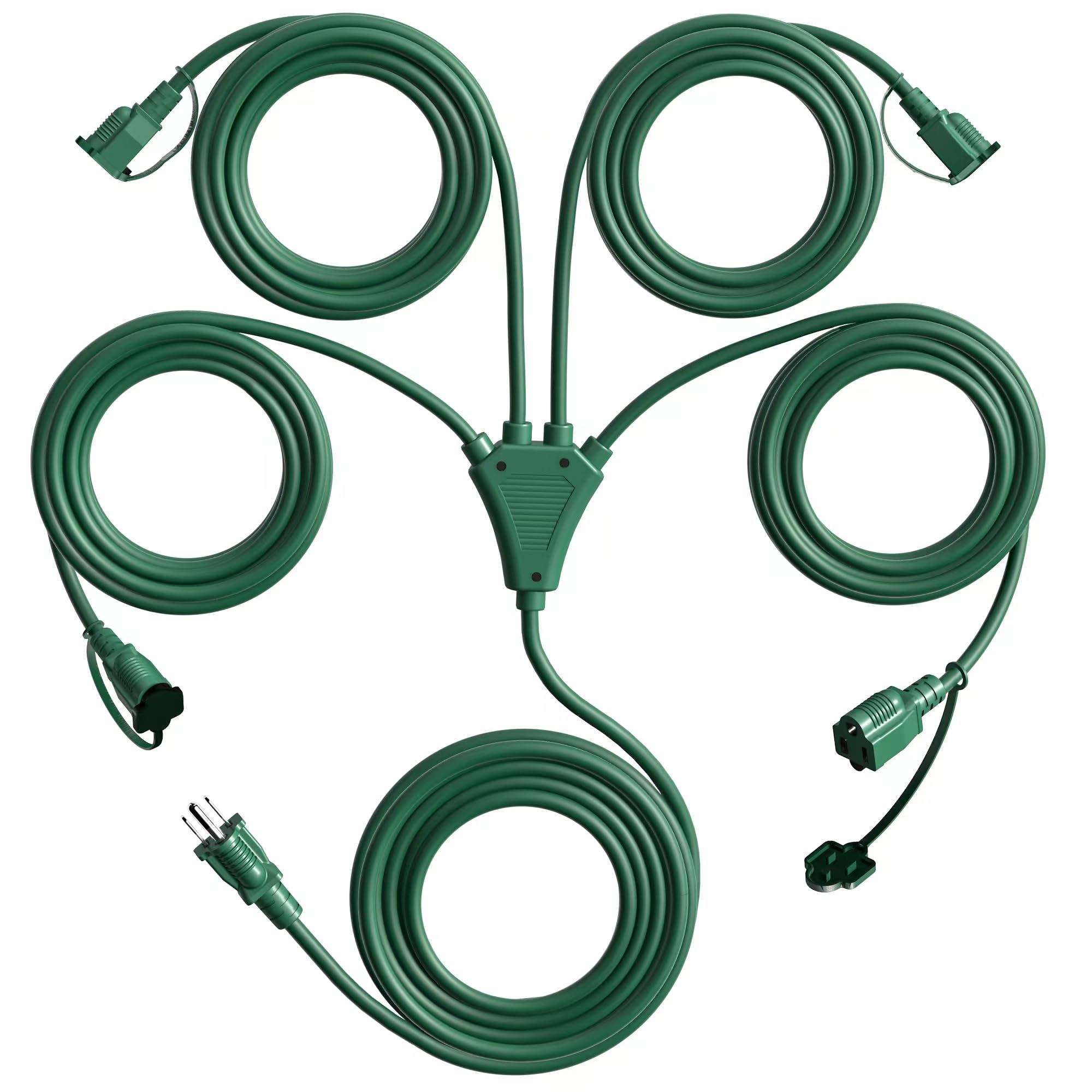 Photo 1 of Eversimpleinc 1 to 4 Splitter Extension Cord (Combined 46 FT, End to End 28 FT), 3 Prong Plug with 4 Extended Outlets, with Weatherproof Covers for Indoor and Outdoor