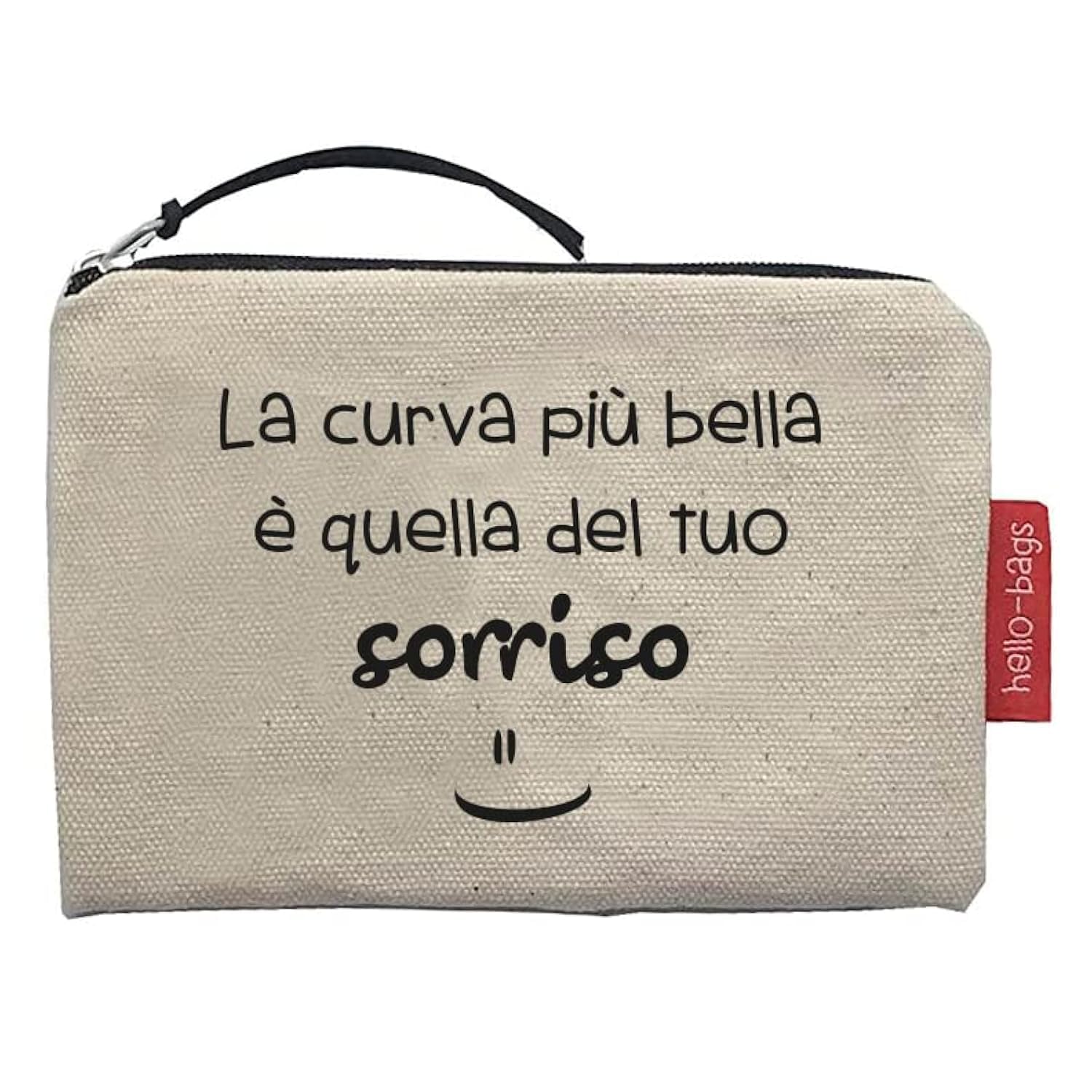 Hello-Bags. Wallet/Wallet/Card Holder. Outer: 100% Cotton with Zip and Inner Lining. Includes Kraft Gift Envelope. Model: CURVABELLA. Colour: Ecru/Black. 14 x 10 cm., Ecru, Contemporary