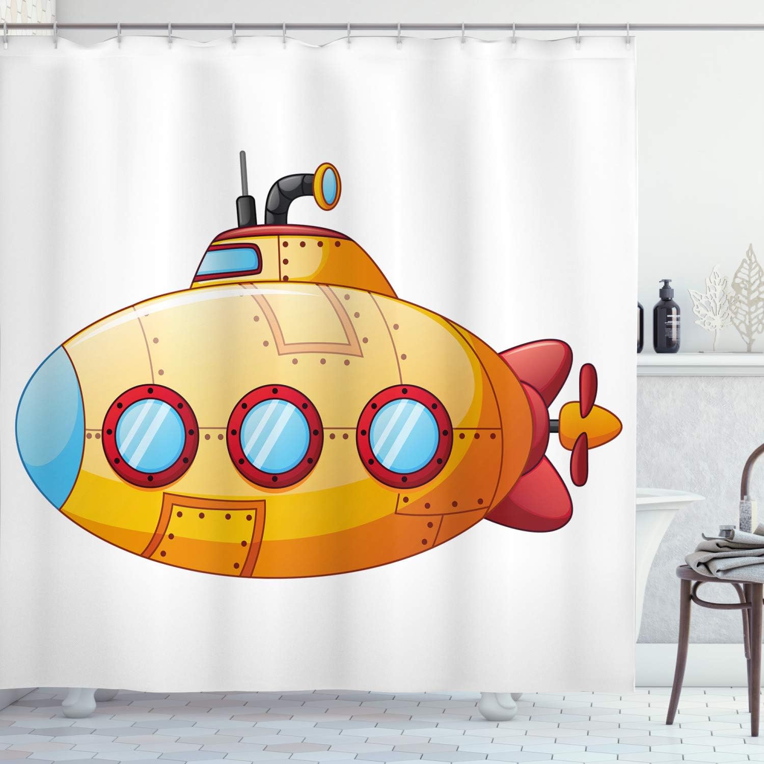 Amazon Com Ambesonne Yellow Submarine Shower Curtain Sea Theme Design In Cartoon Style Illustration Of A Submarine Print Cloth Fabric Bathroom Decor Set With Hooks 84 Long Extra Orange And Yellow Home