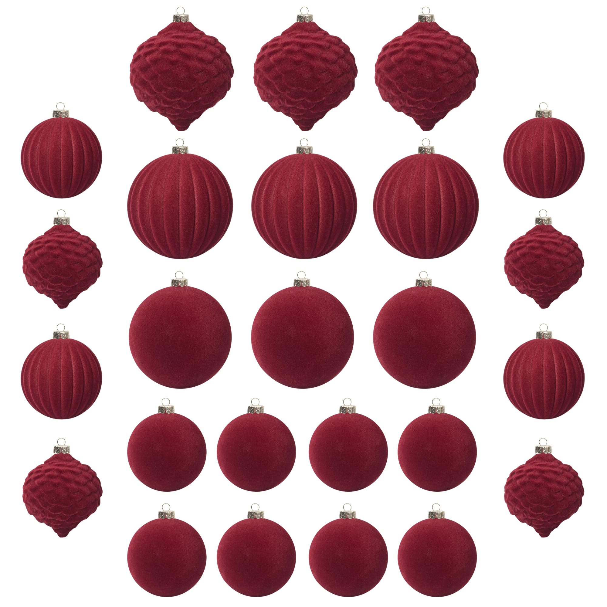 Photo 1 of **IMPERFECT** KI Store Velvet Christmas Balls Burgundy 25pcs Flocked Christmas Tree Ornaments Assortment for Xmas Tree Holiday Decor