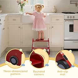 HAHASOLE Wooden Toddler Step Stool for Kids, 2-Step