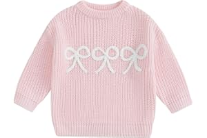 Mandizy Baby Girl Winter Clothes Toddler Bow Embroidered Sweater Knit Sweatshirt Long Sleeve Crewneck Pullover Knitwear