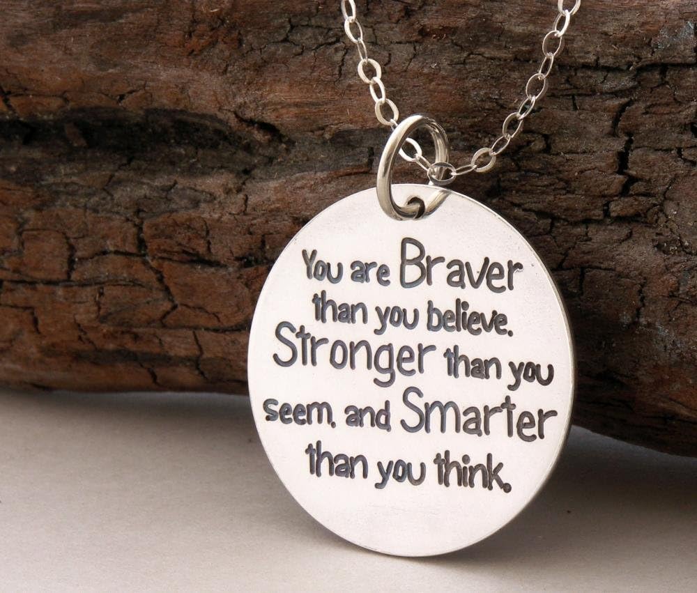 Gift for Graduate "You are braver than you believe" 925-silver necklace/key ring, custom engraved Handmade Jewelry, inspirational quote, positive empowering jewelry