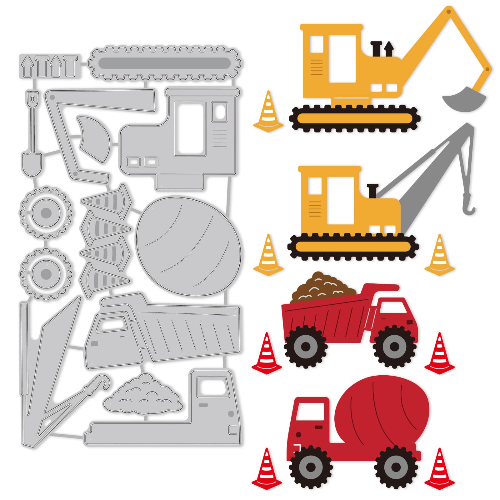 GLOBLELAND Construction Vehicles Cutting Dies Metal Cranes Excavators Embossing Stencils Die Cuts for Paper Card Making Decoration DIY Scrapbooking Album Craft Decor