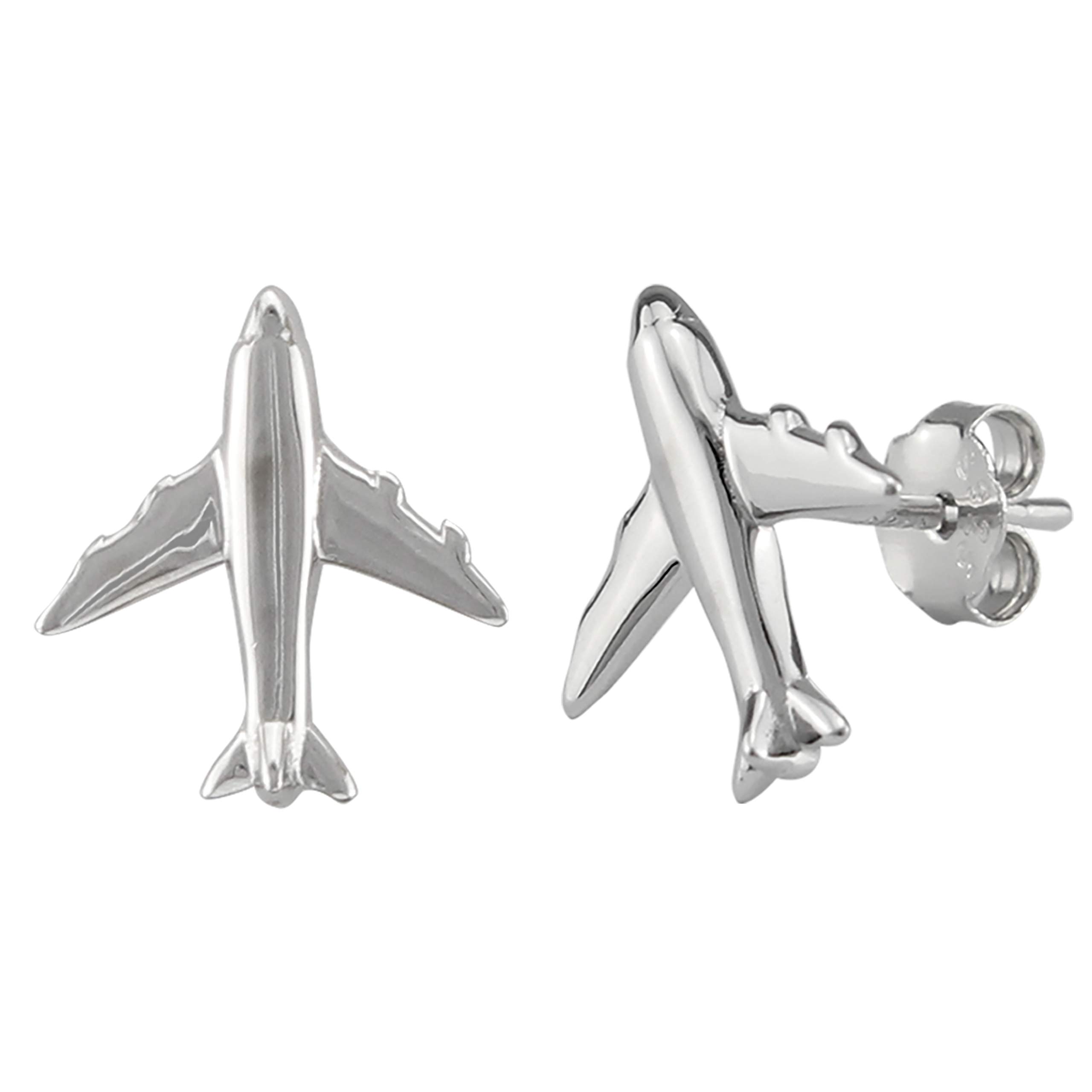Serebra Jewelry Aero-plane Stud Earrings 925 Sterling Silver Flight Travel