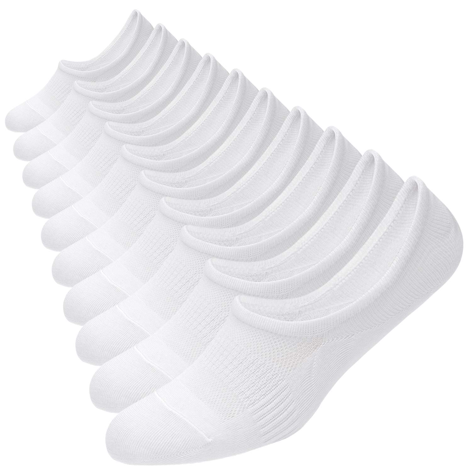 WANDERNo Show Socks 10 Pairs Cotton Non Slip Low Cut Invisible Loafer Socks Men&Women Boat Liner 6-8/9-11/12-14