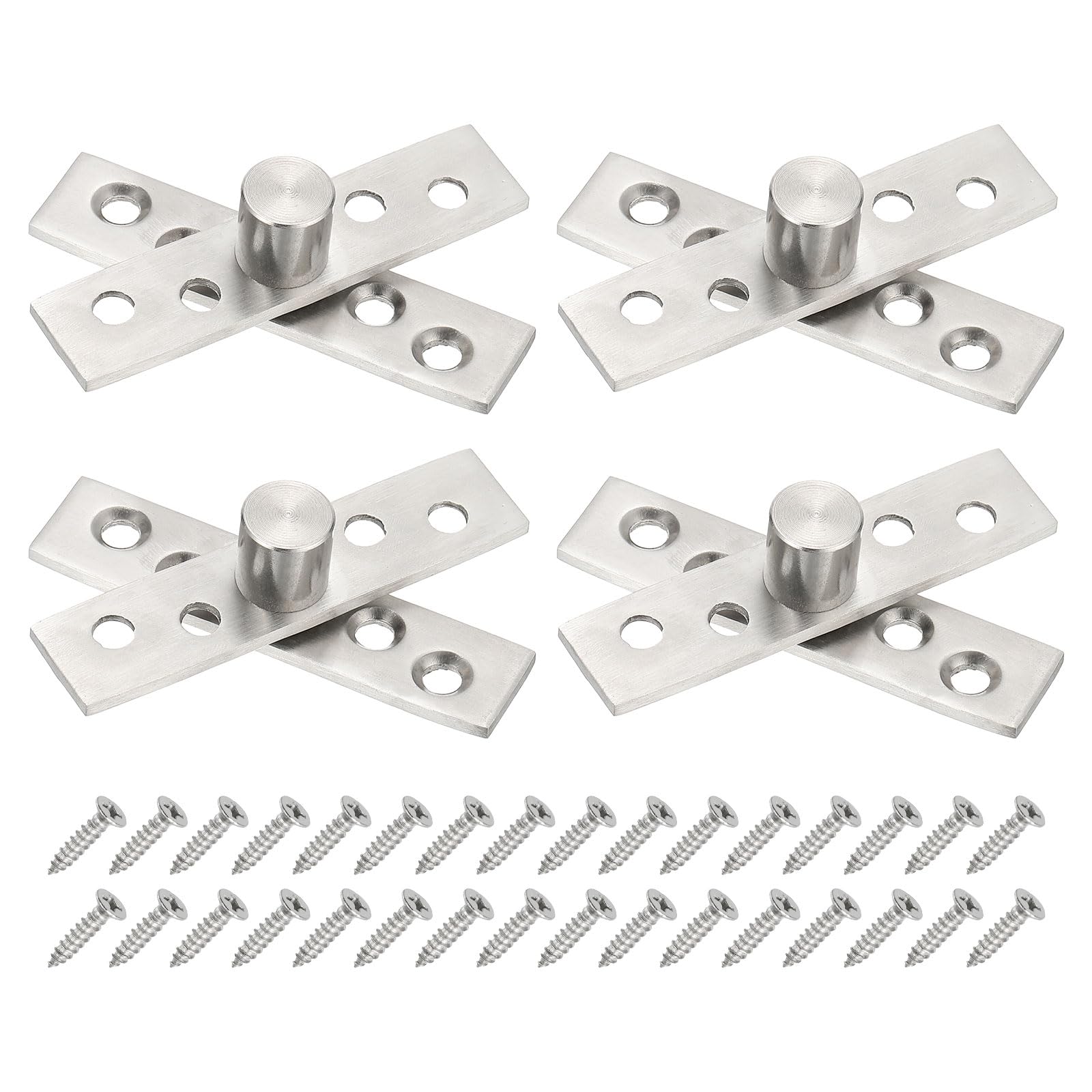PATIKIL Door Pivot Hinges, 4 Set 360 Rotating Hidden Door Hinges Central Axis Up Down Shaft Hardware S Size for Secret Door, Bookcase, Silver Tone