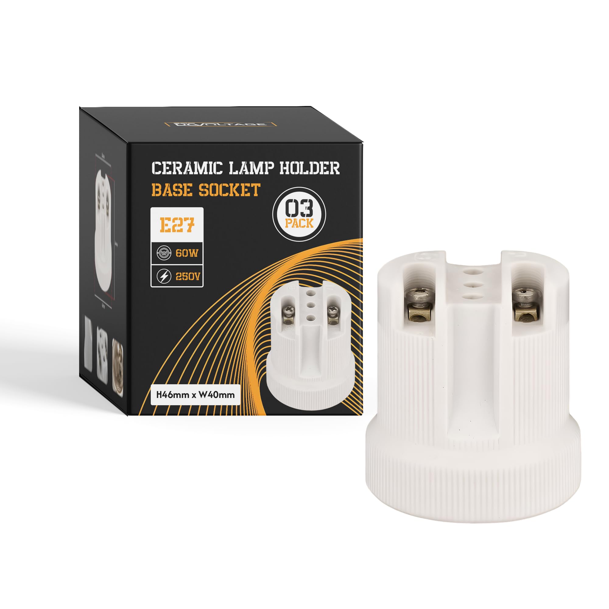 Ceramic Porcelain E27 Lamp Holder 46mm(H) × 40mm(W) × 33mm(L) Edison Screw Light Bulb Socket, Heat Resistant LampHolder for DIY Pendant Ceiling Lighting, 240V UK