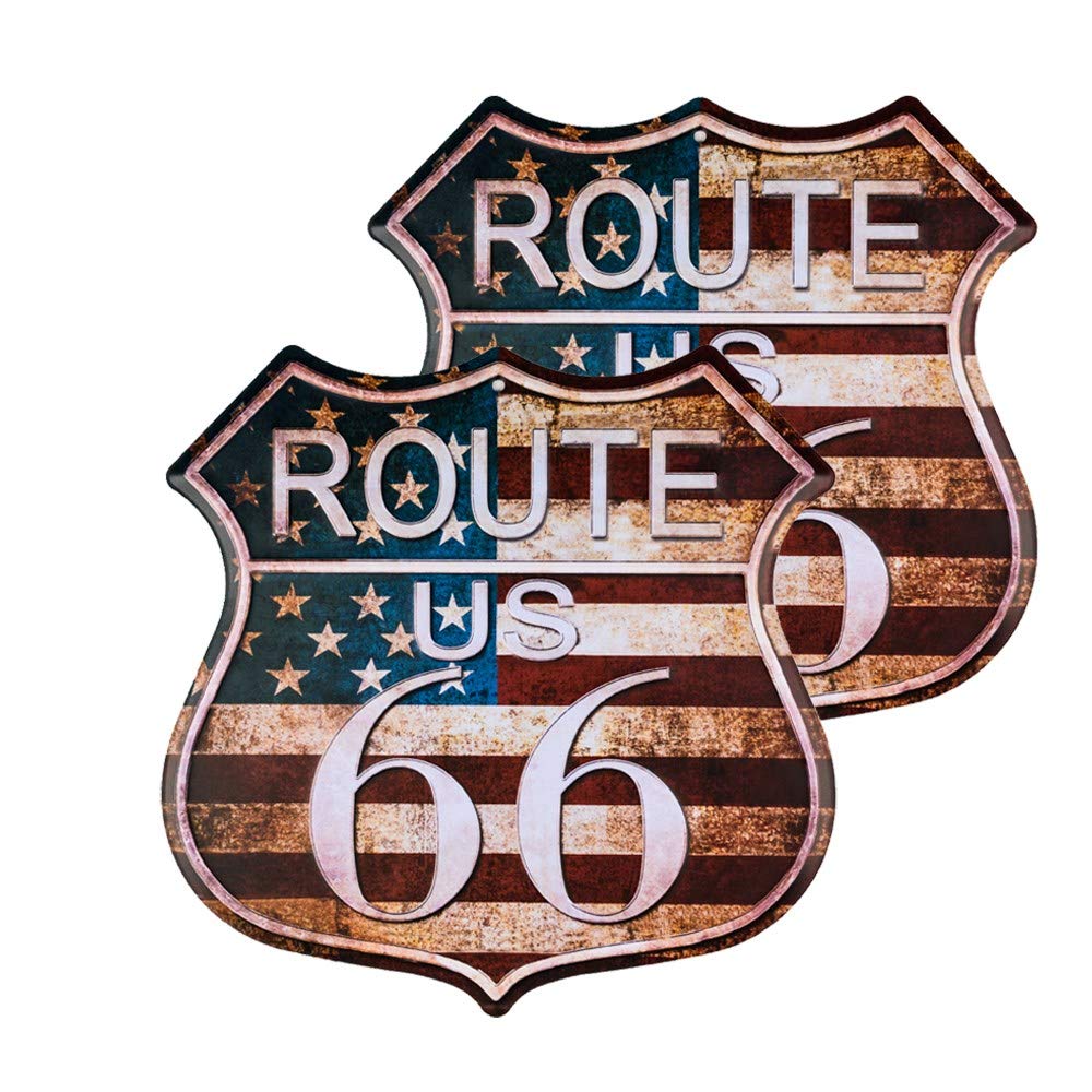 不适用 2 Pack Route 66 Signs Vintage Road Signs with Polygon Metal Tin Sign for Wall Decor Art 11 x 11 inch