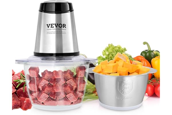 VEVOR Food Processor, Mini Electric Chopper 400W, 2 Speeds Electric Meat Grinder, Stainless Steel Meat Blender, for Baby Food