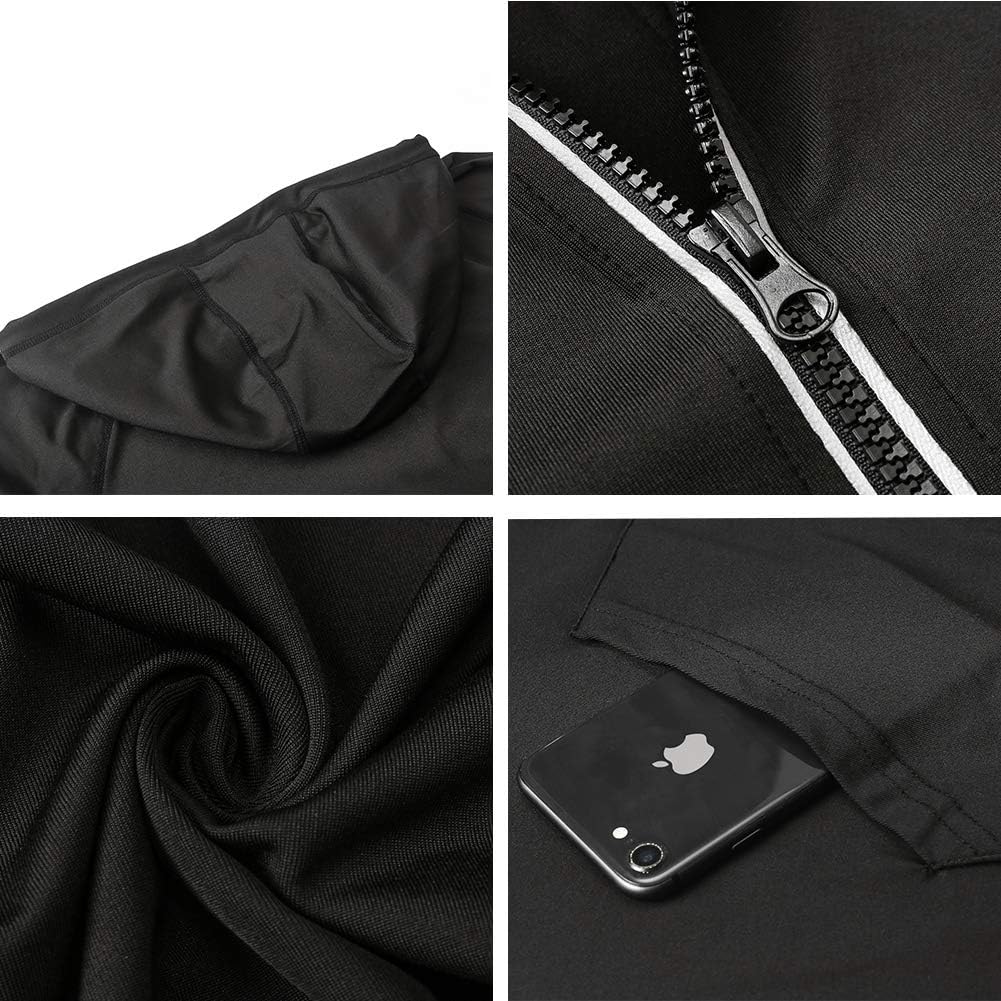 Running Jacket for Men, Long Sleeve Shirt Hooded Track Top Reflective Full Zip Sports Fitness Workout Gym Active Jacket: Clothing