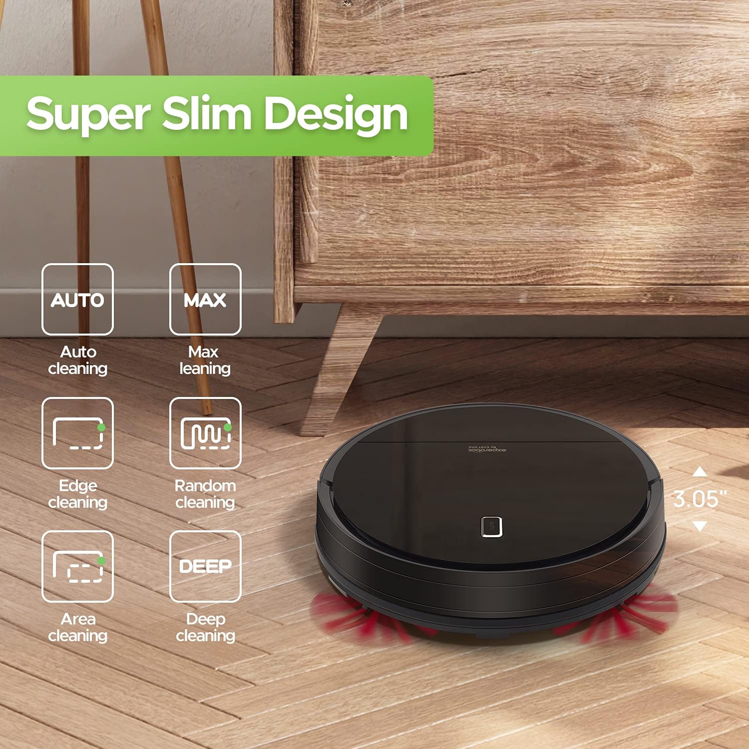 Enther Experobot Robot Vacuum Cleaner, Robotic Vacuum Cleaner with Gyro Lidar Navigation, 1300Pa Strong Suction, 6 Clean Modes, Self-Charging for Pet Hair Hard Floors, Carpet, Black -