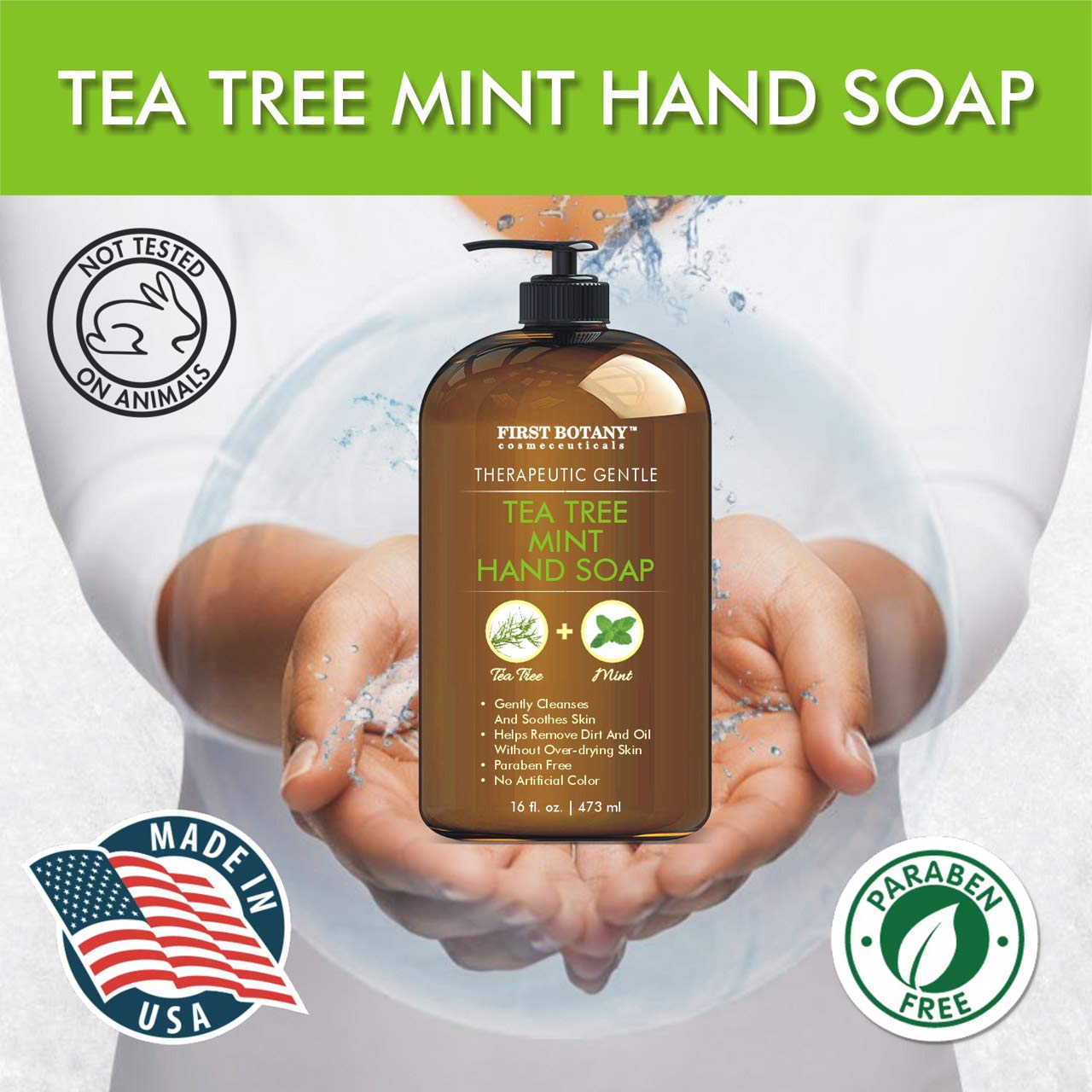 Tea Tree Mint Hand Soap - Liquid Hand Soap with Peppermint, Jojoba & Coconut Oil - Multipurpose Liquid Soap with Pump Dispenser - Natural Bathroom Soap & Liquid hand wash - HUGE 16 fl oz : Beauty