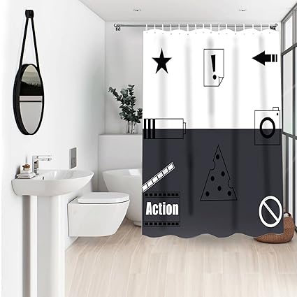 Amazon Com Wasserrhythm Charcoal Gray And White Shower Curtain By