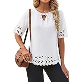 Blooming Jelly Womens Dressy Casual Blouse Summer Short Sleeves Tops Floral Hole V Neck Business Work Shirt 2026