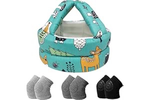 IULONEE Toddler Infant Helmet & Baby Knee Pads 3 Pairs, No Bump Safety Head Cushion Bumper Bonnet Adjustable Protective Cap Breathable Mesh Child Safety Hat for Running Walking Crawling
